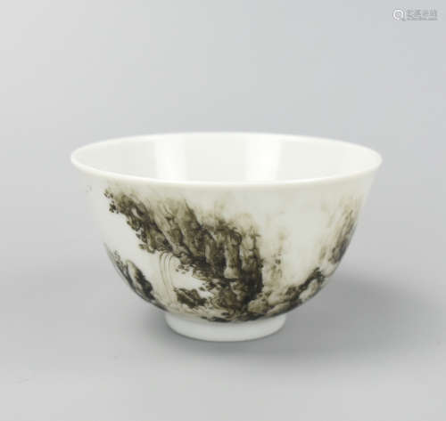 Chinese Grisaille Cup w/ Landscape,20th C.