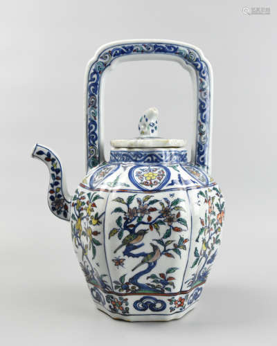 Large Chinese Doucai Teapot, 20th C.