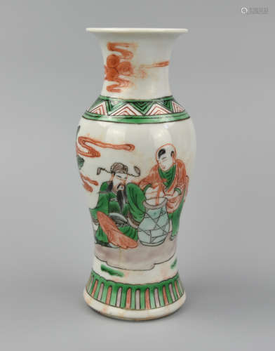 Chinese Famille Verte Vase: Scholar & Boy, 19th C.