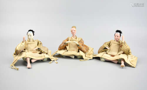 3 Antique Japanese Samurai Sitting Men Dolls