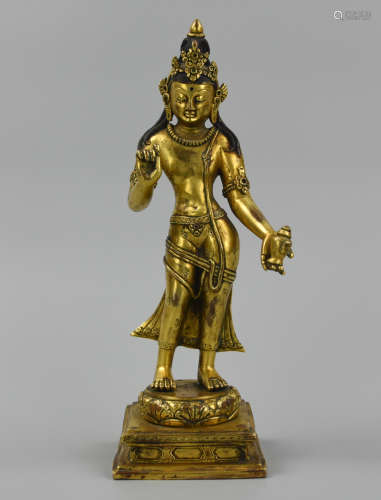 Chinese Gilt-Bronze Figure of Tara,Qing Dynasty