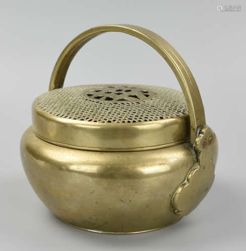 Chinese Gold Bronze Hand Warmer w/ Handle, ROC P.