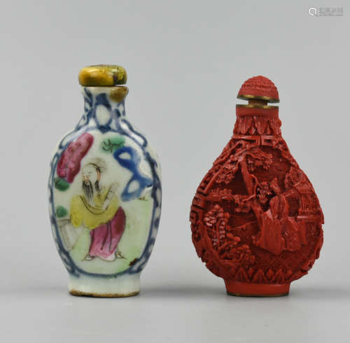 2 Chinese Snuff Bottles,19-20th C.