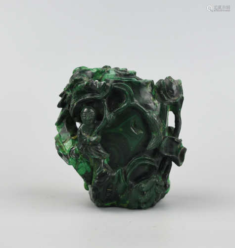 Chinese Green Stone Carving Snuff Bottle,20th C.