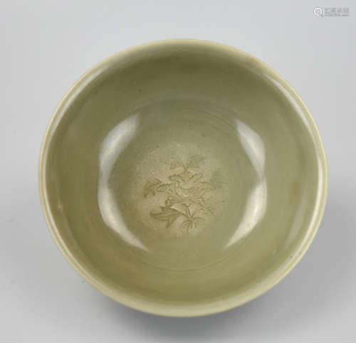Chinese Longquan Celadon Floral Bowl, Ming D.