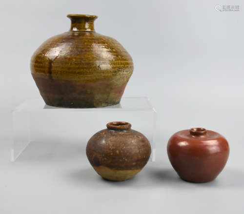 3 Chinese Porcelain Jars, Brown & Red Glaze