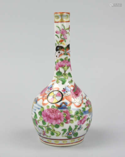 Chinese Canton Glazed Gilt Vase w/ Lions,19th C.