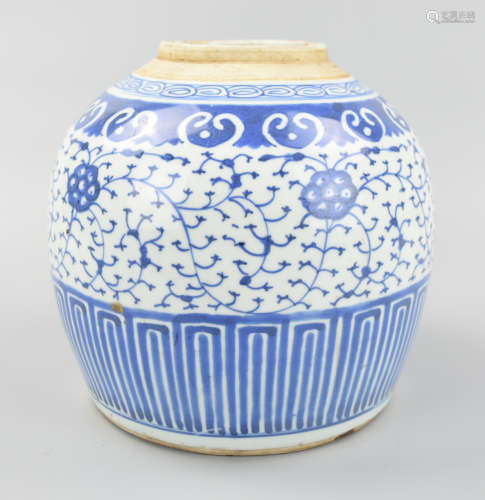 Large Chinese Blue & White Jar, 19-20th C