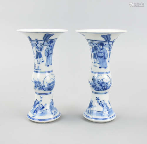 Pair of Small Chinese Blue & White Gu Vase,19th C.