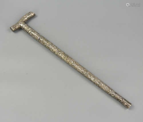 A Small Asian Carved Silver Handstick ,19th C.