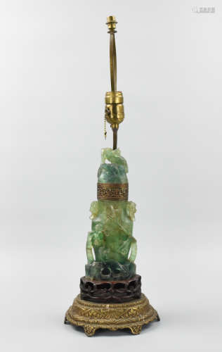 Chinese Carved Tourmaline Lamp w/ Bird,19th C.
