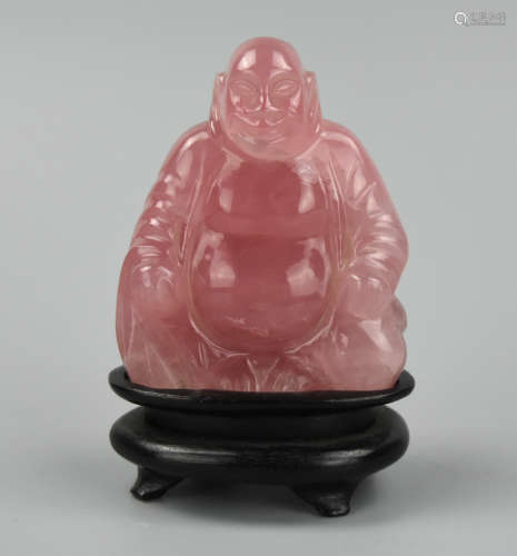 Chinese Pink Quartz Buddha Figure & Stand,20th C.