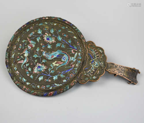Chinese Cloisonne Bronze Hand Mirror, 19th C.
