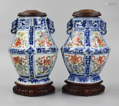 Pair of Chinese B & W Iron Red Vase ,ROC Period