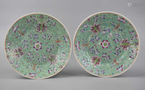 Pair Chinese Famille Rose Plate, 19-20th C.
