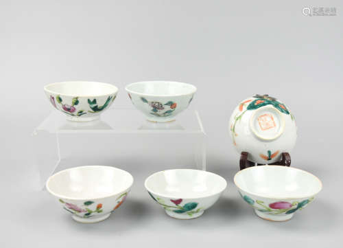 6 Chinese Famille Rose Small Cup Set,19th C.