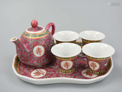 Miniature, Chinese, Famille Rose Tea Set, 20th C.