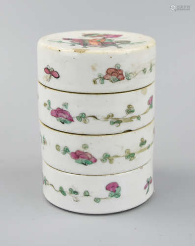 Chinese Famille Rose Stacking Box, 19th C.