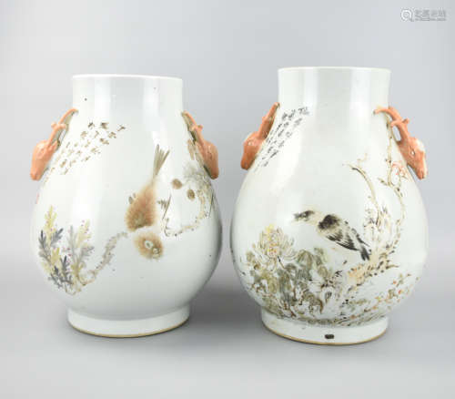 Pair of Chinese Qianjiang Zun Vase w/ Guangxu Mark