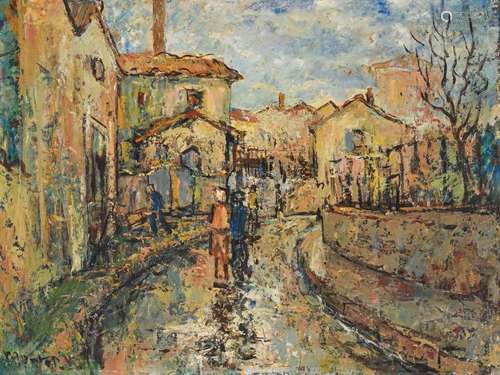 Maurice MONTET (1905 1997) Rue de village animé Hu…