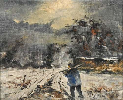 A. PUCENAT (XXe siècle) Homme ramassant du bois da…