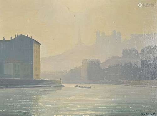 Pierre LAROCHE (1893 1982) La Saône : vue sur Four…