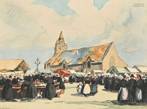 Henri BARNOIN (1882 1940) Fête en Bretagne Aquarel…