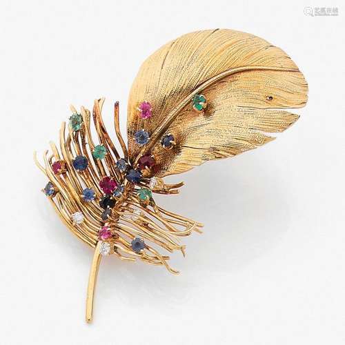 ANNEES 1960 BROCHE PLUME Elle est ornée de rubis, …