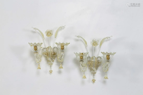 ERCOLE BAROVIER Pair of wall lights, 50s. (2).