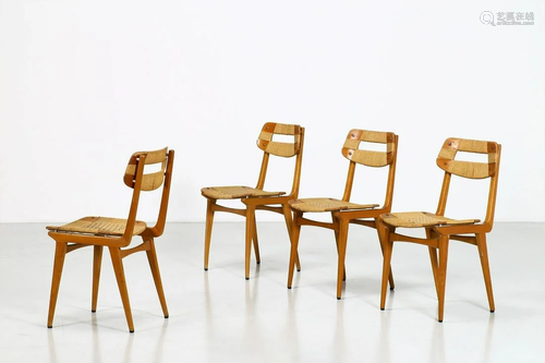 MANIFATTURA ITALIANA Four chairs, 50s…