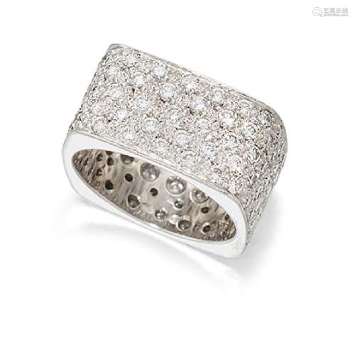 A pave diamond band ring, of square hoop design set throughout with brilliant-cut diamonds, ring