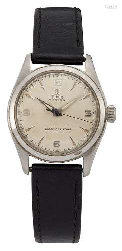 A stainless steel wristwatch by Tudor, the circular cream dial with Arabic quarters and spearpoint