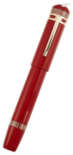 A large, retractable limited edition fountain pen, by Montblanc, the terracotta resin barrel and cap
