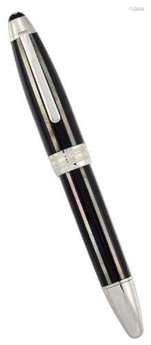 A Meisterstück Pix LeGrand Moon Pearl Fountain Pen, the black resin barrel and screw cap inlaid with