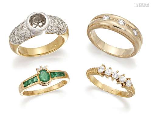 Three rings and a ring mount, comprising: a diamond three stone ring, the three brilliant-cut