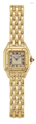 A lady's 18ct gold 'Panthere' quartz wristwatch by Cartier, the square dial with Roman numerals