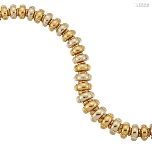 An 18ct two colour gold necklace by Bulgari, designed as a series of alternating white and yellow