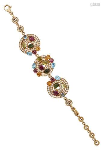 A diamond and gem 'Astrale' bracelet by Bulgari, composed of three brilliant-cut diamond-set