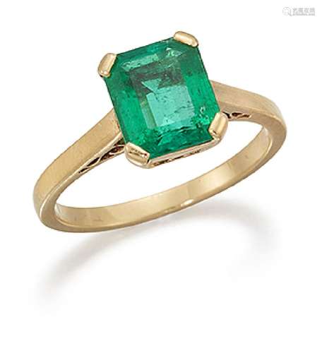 An emerald single stone ring, the rectangular-cut emerald, weighing approximately 1.70 carats, in