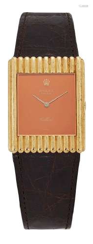 A 'Cellini' wristwatch by Rolex, the rectangular bronzed dial in reeded rectangular case with snap-
