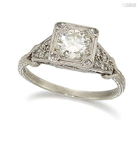 A diamond single stone ring, the single brilliant-cut diamond ,weighing approximately. 0.60