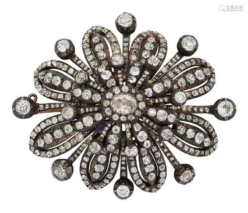 A late 19th century diamond brooch, of old-cut diamond openwork flowerhead design with oval old-