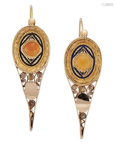 A pair of 18th century Poissarde earrings, each designed in the form of a teardrop, the rounded