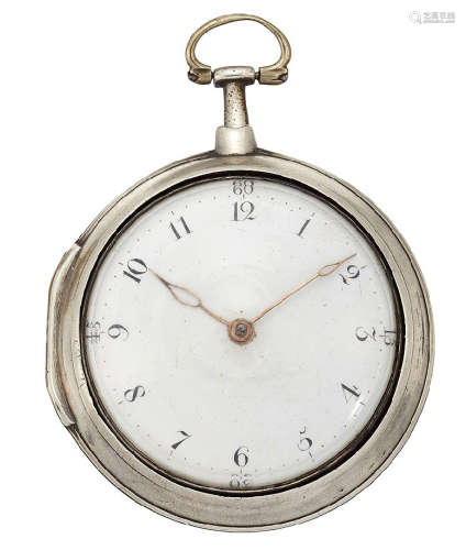 An 18th century silver pair-case pocket watch, the white enamel dial with Arabic numerals, outer