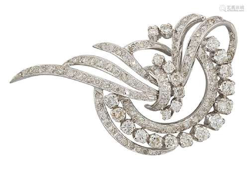 A diamond cluster brooch, of stylised openwork rosette design, set with brilliant-cut diamonds and