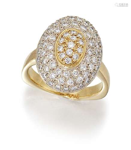 A diamond ring, of pave brilliant-cut diamond oval bombe cluster design with domed centre, ring size