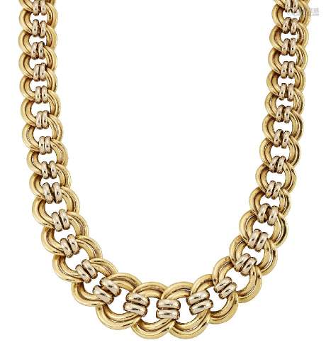 A necklace, of graduated double curb-link design with twin oval link connections, length 45.5cmClasp