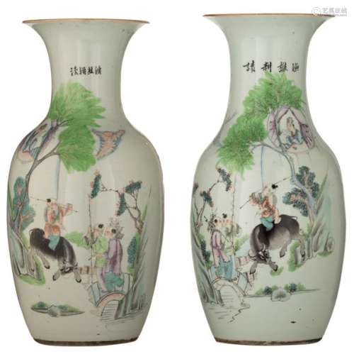 Two polychrome decorated vases, H 43 cm