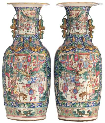 A pair of large and imposing Chinese blue ground f…