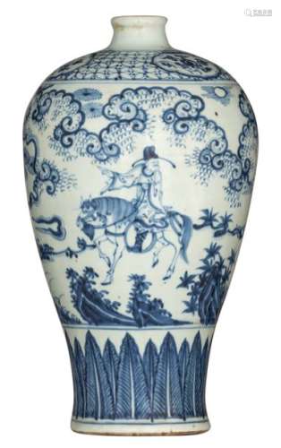 A Chinese blue and white Meiping vase, decorated w…